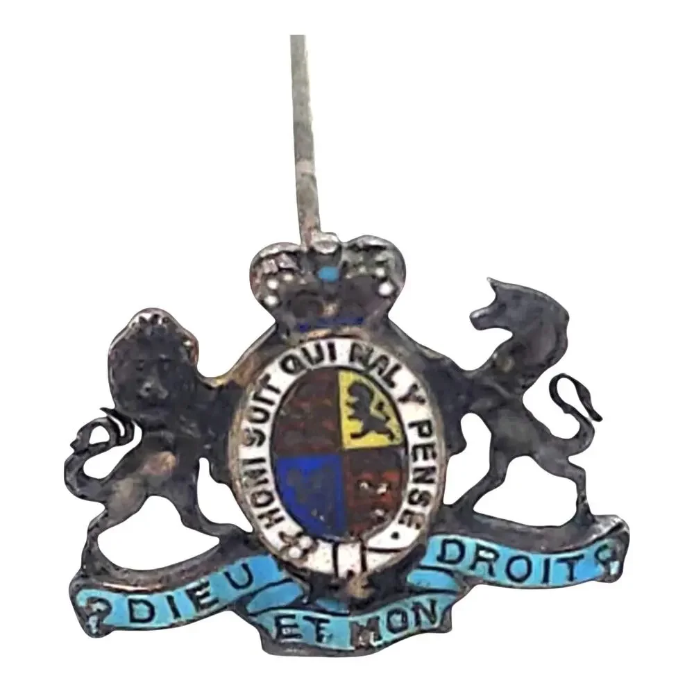 Vintage British Royal Coat of Arms Enamel Stick Pin Honi Soit Dieu Et Mon Droit